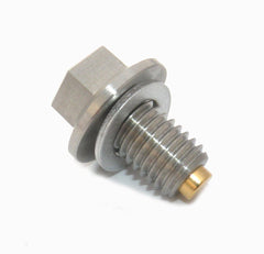 GoldPlug AP04 stainless magnetic drain plug close-up showing magnet for debris capture.