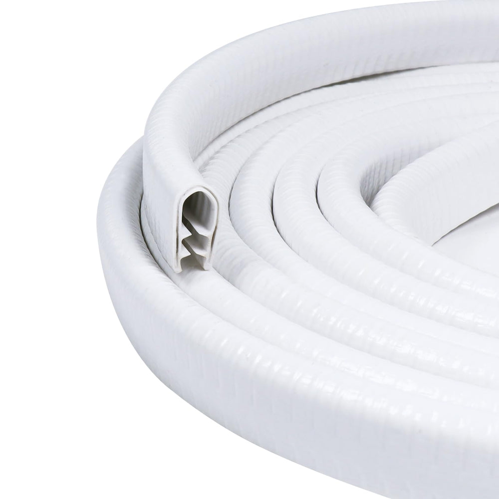 GoldWheel edge trim white U-channel cross-section showing edge protection profile