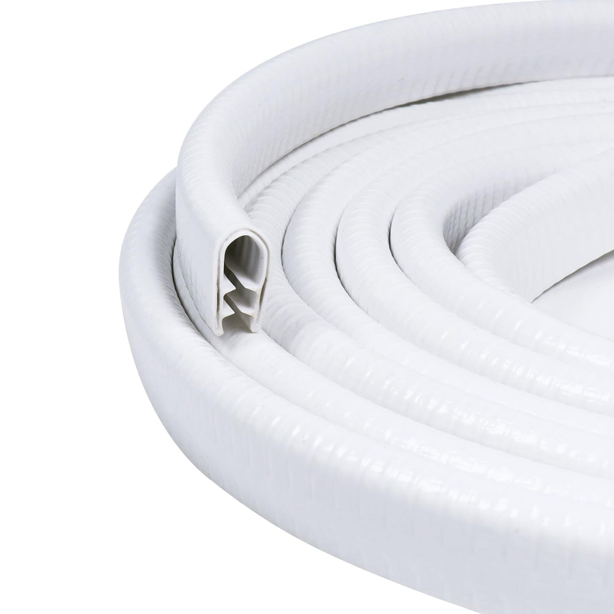 GoldWheel edge trim white U-channel cross-section showing edge protection profile
