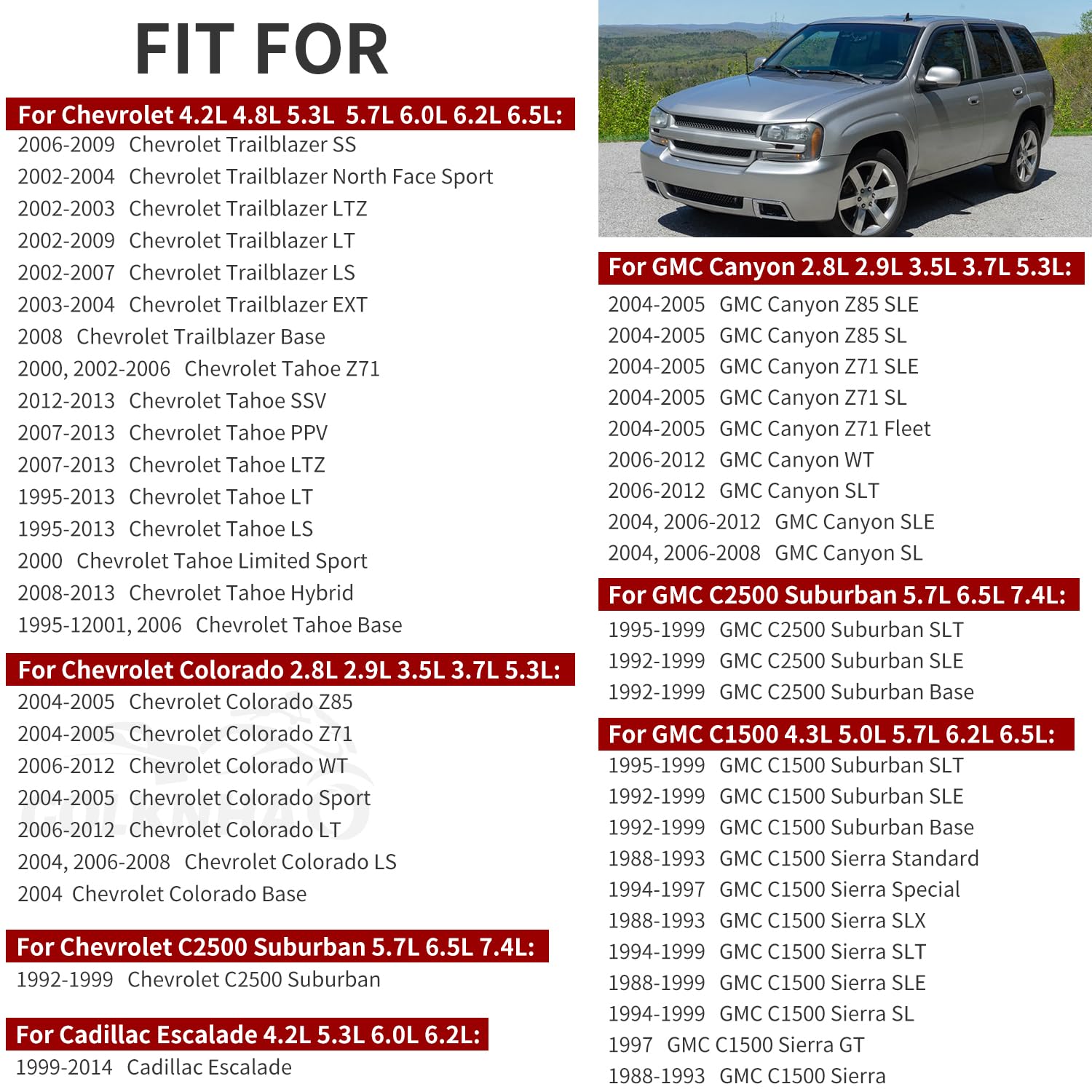 GOLKNHA compatibility guide highlighting supported GM models and years