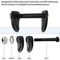 GOLKNHA upper arm cam bolts enabling ±1.5-degree camber adjustments.