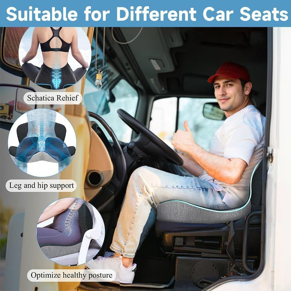 Gonexway lumbar-support driving cushion helps reduce lower back strain on extended routes.