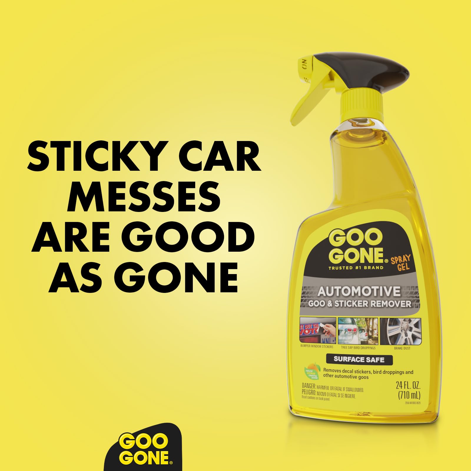 Goo Gone automotive spray gel removes asphalt marks with minimal effort