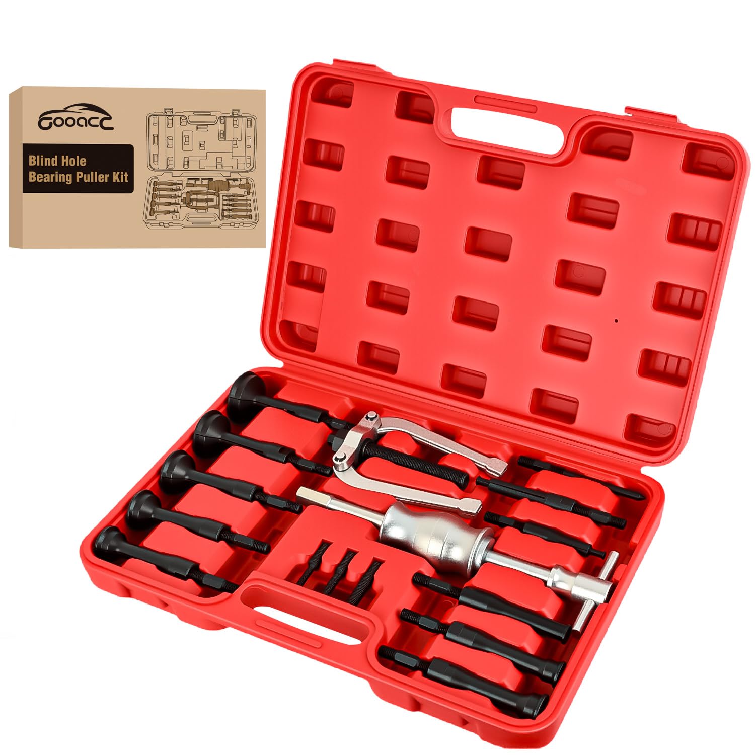 GOOACC 16pcs blind-hole bearing puller kit with slide hammer for tough removals