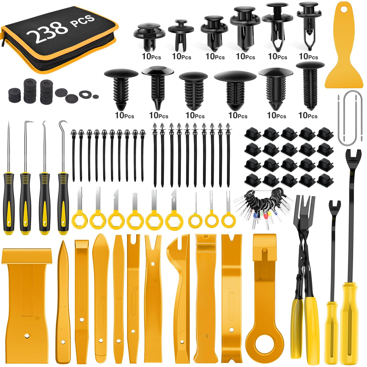 GOOACC 238Pcs trim removal tool set in yellow for fast car panel access
