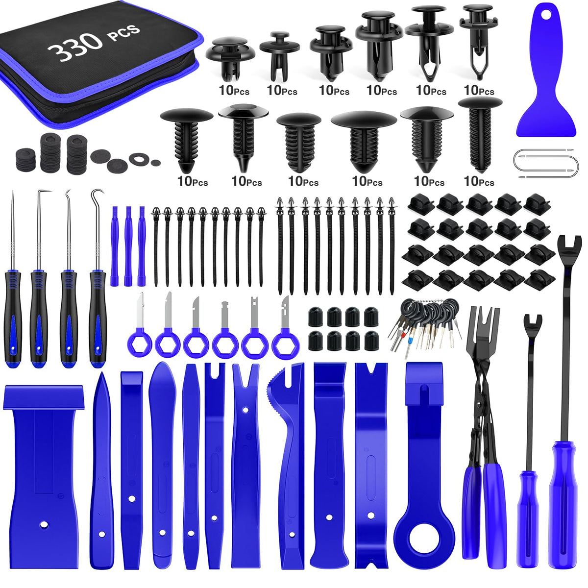 GOOACC 330Pcs trim removal kit with blue pouch for easy car panel work.