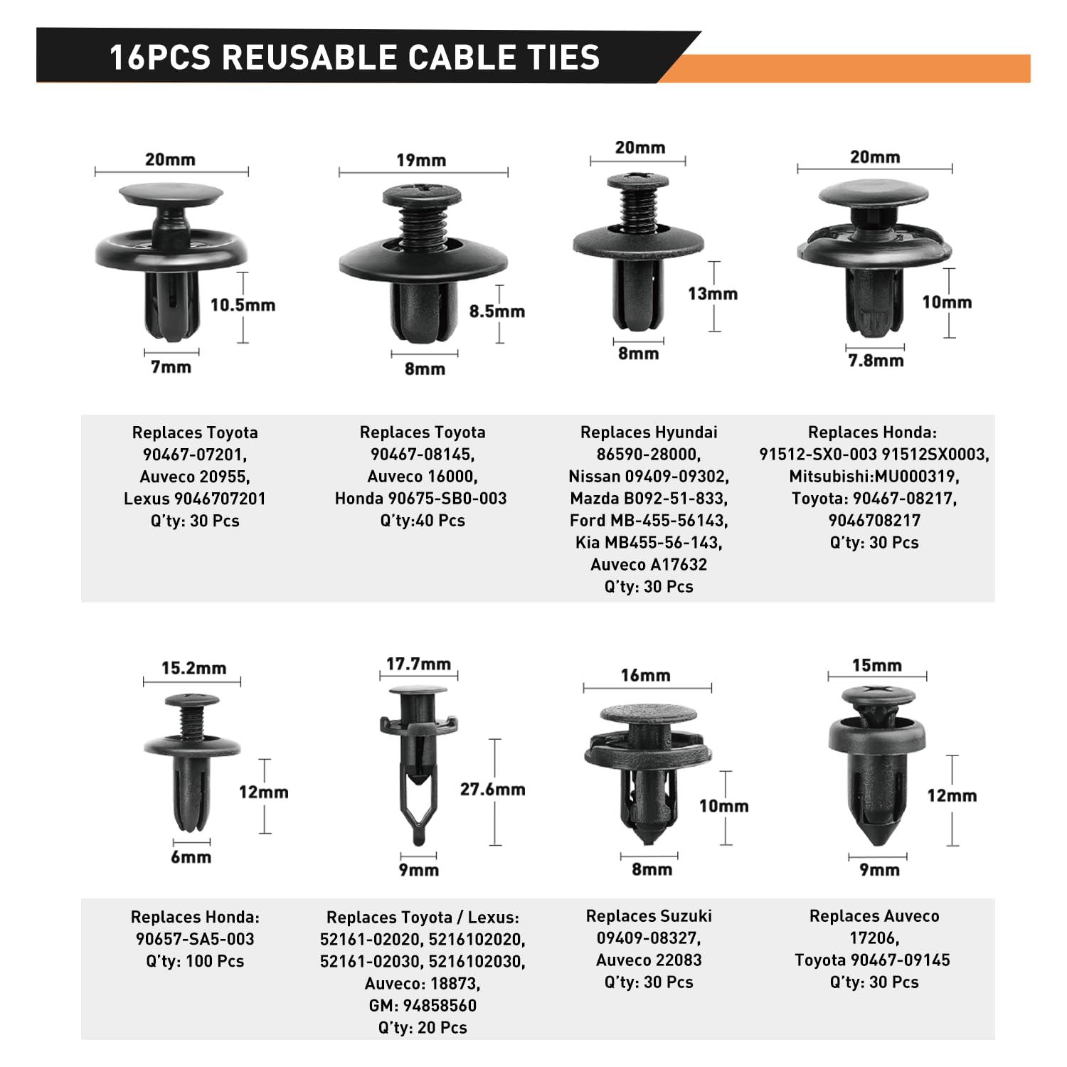 GOOACC auto fasteners set with nylon clips for versatile vehicle applications and easy installations.