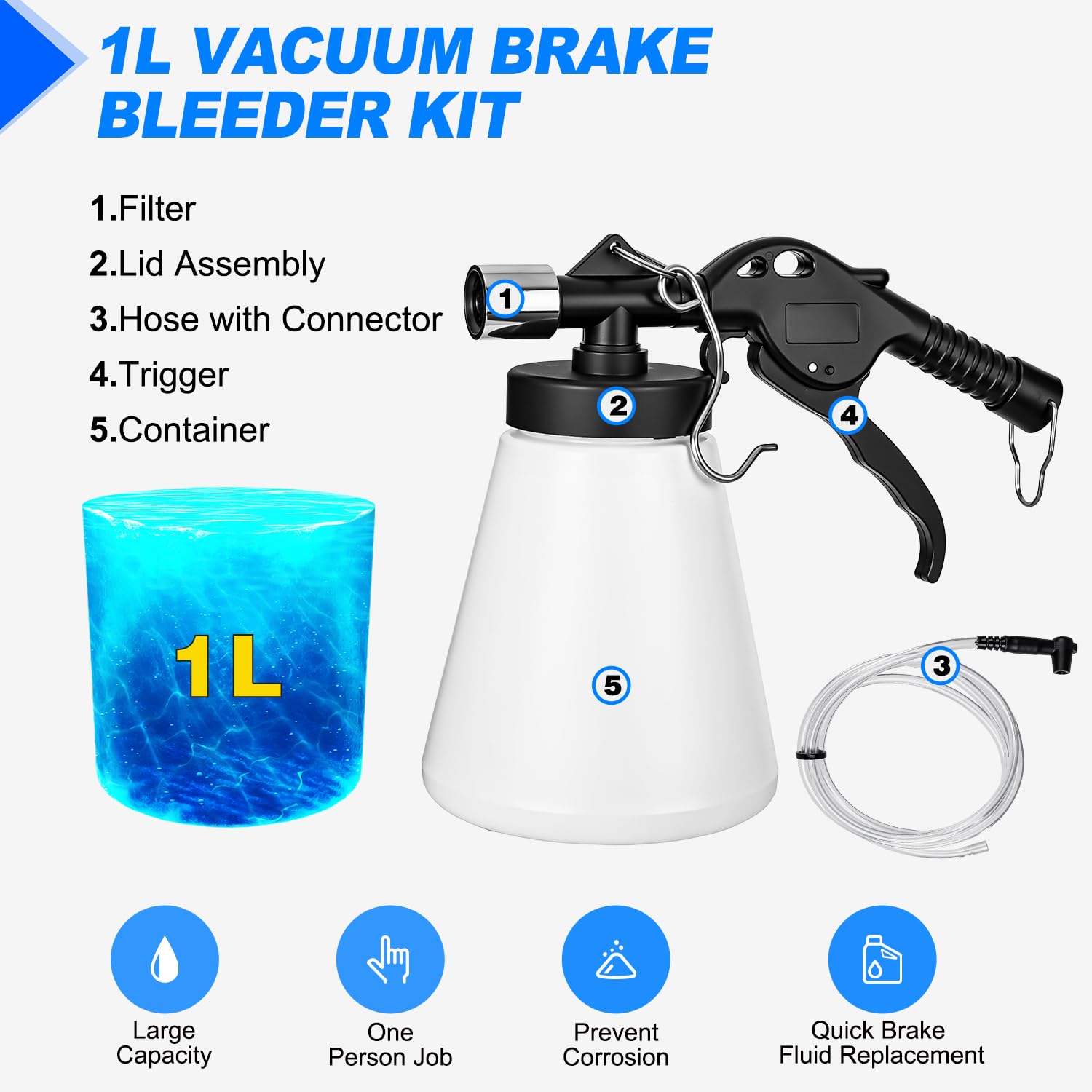 GOOACC brake fluid extractor pump with 4 adapters for versatile vehicle compatibility