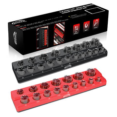 GOOACC magnetic socket organizer base keeps sockets secure on metal surfaces.