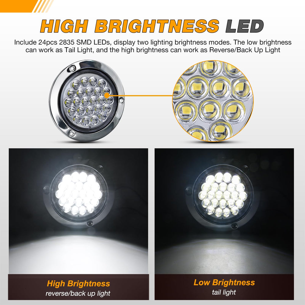 GOOACC tail light with stainless steel bezel assembly close-up