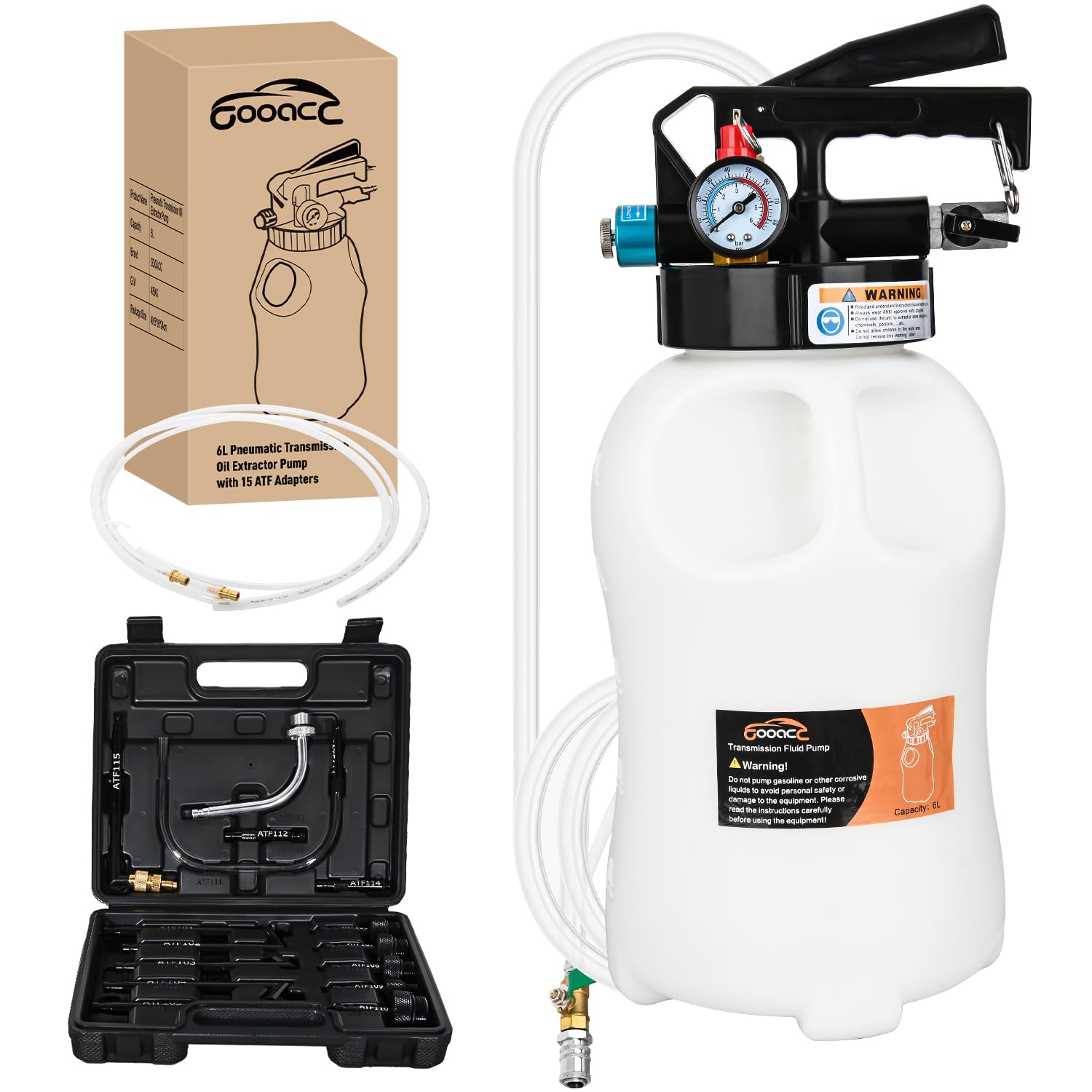 GOOACC transmission fluid pump 6L kit with clear reservoir supports fast, controlled oil transfers.