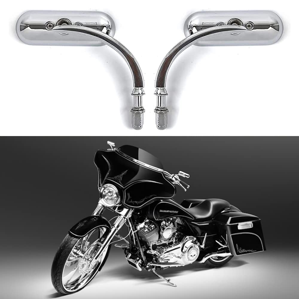 Goodfitment chrome oval mirror housing provides durable mounting for Harley-style bikes.