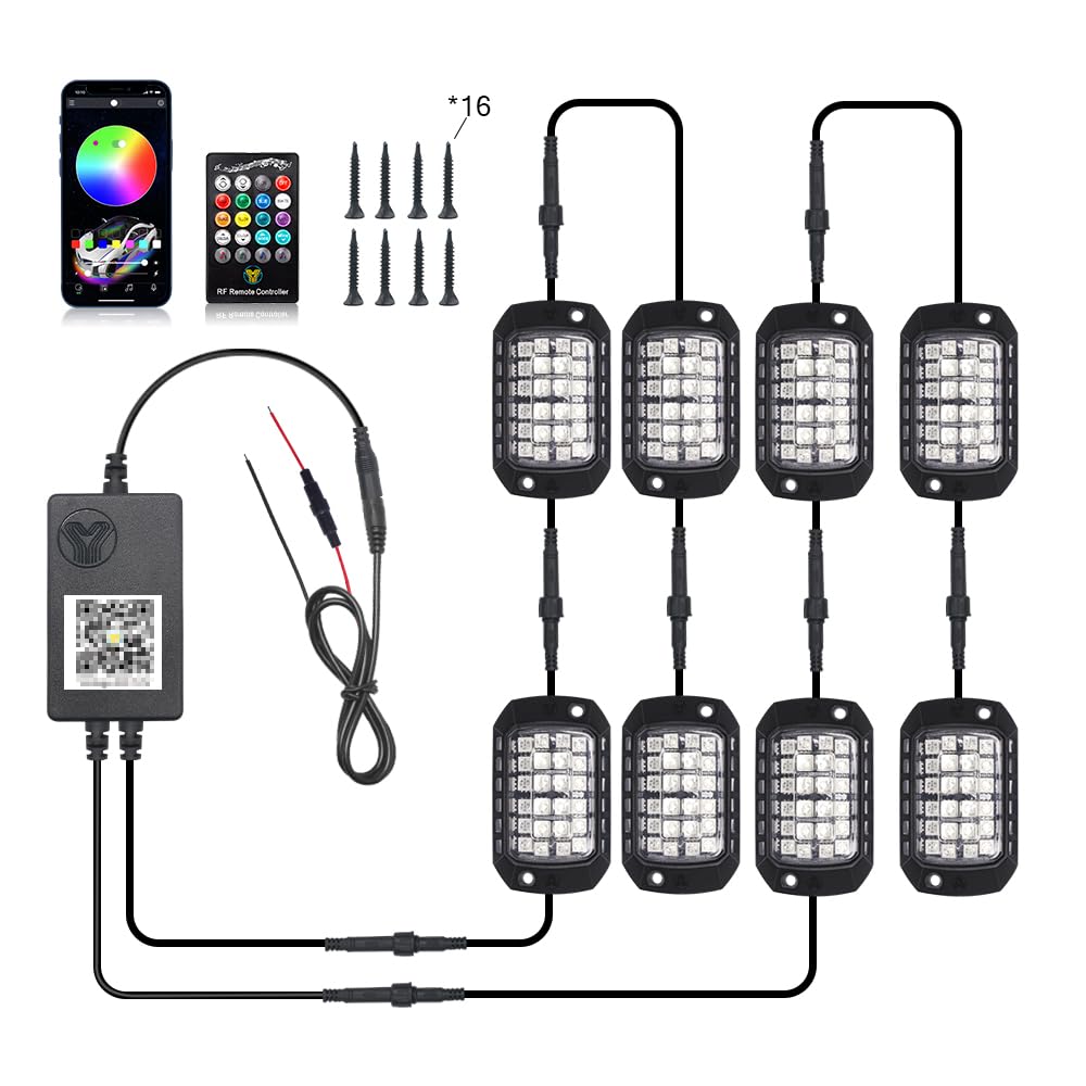 Goodream RGB rock lights with 36 LEDs display vibrant color across the undercarriage.