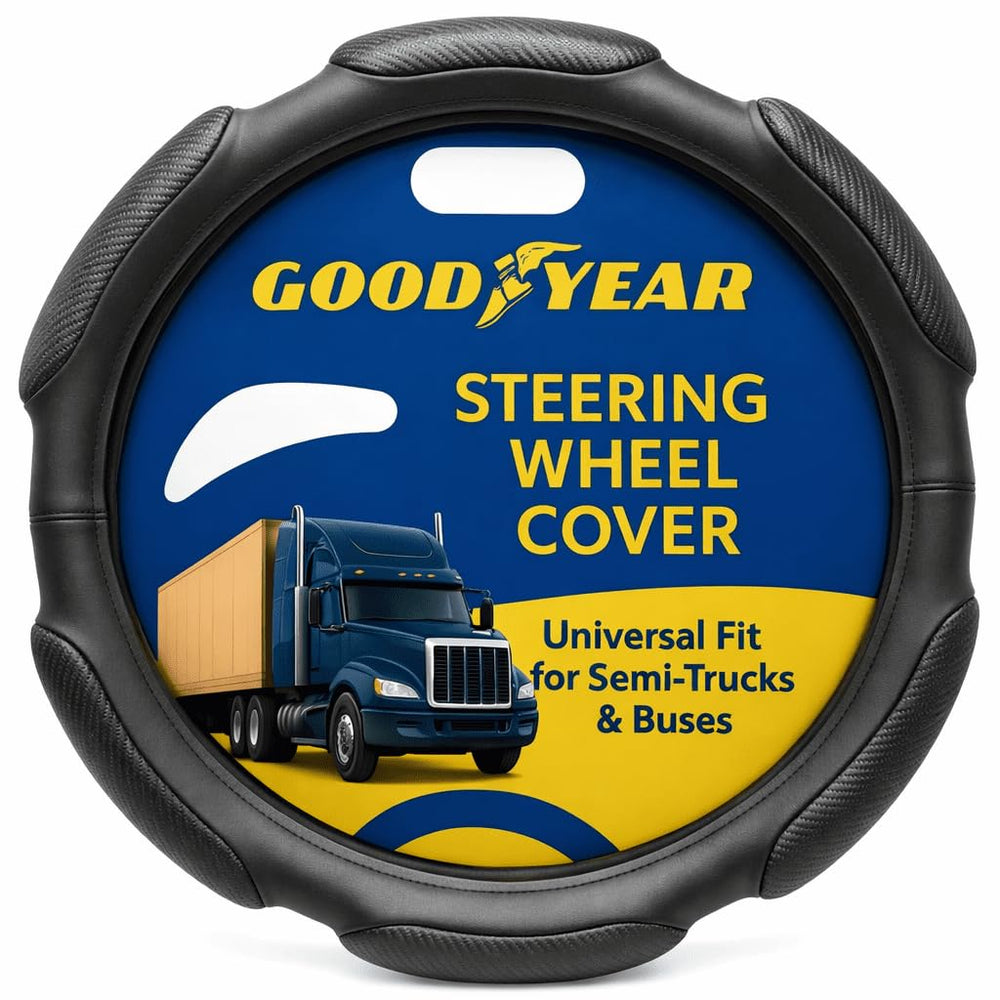 Goodyear 18in steering wheel cover with non-slip grip for secure trucking control.