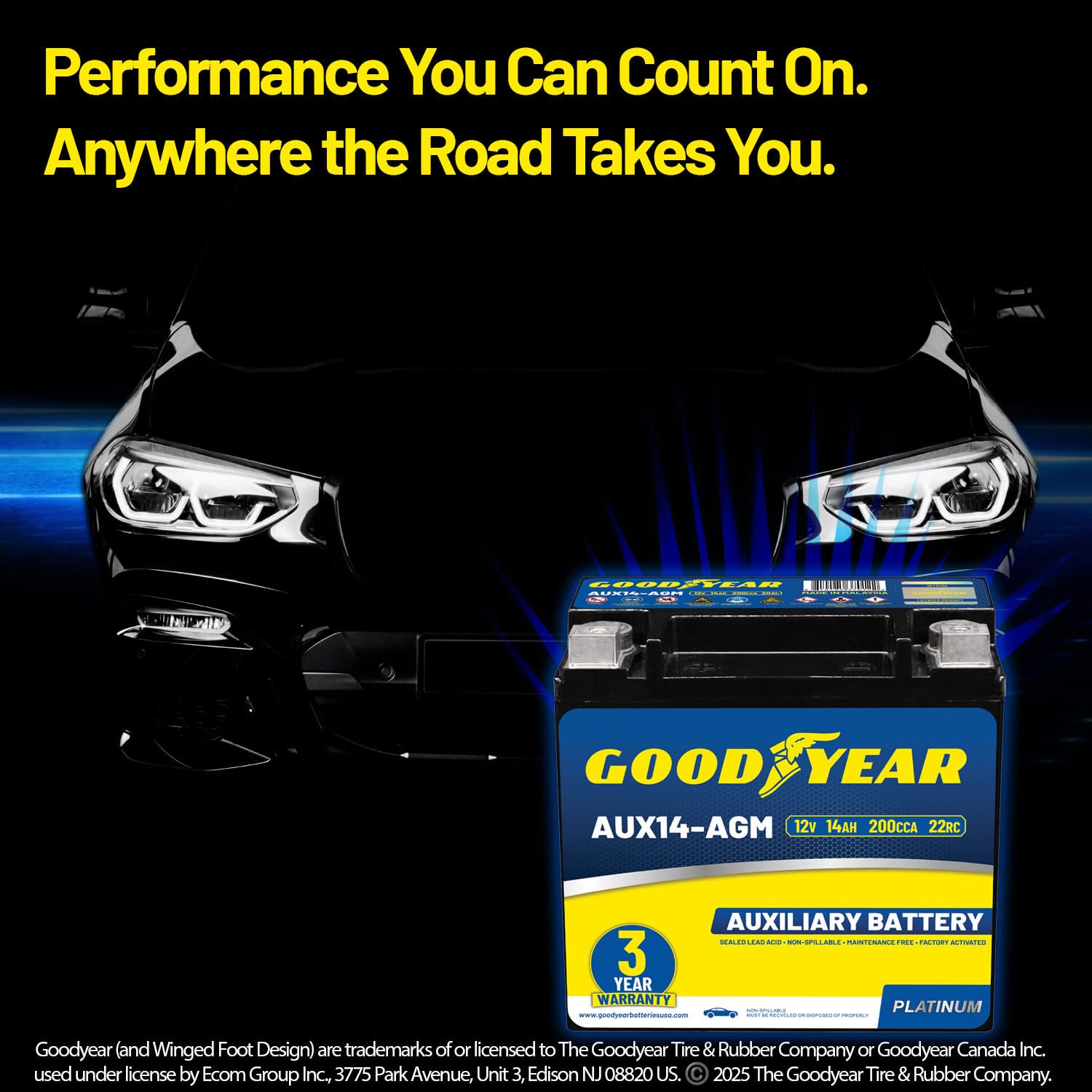Goodyear AUX14-AGM durability shot demonstrating shock and vibration resistance for rough use