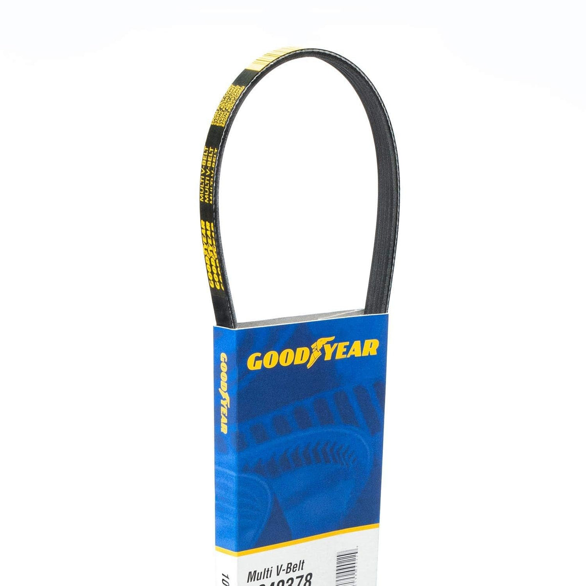 Goodyear 1040378 serpentine belt close-up highlighting EPDM rubber durability