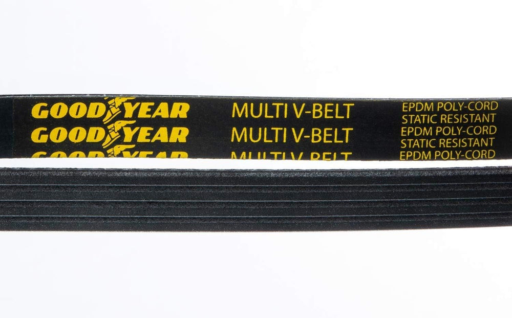 Goodyear serpentine belt installed on engine for quiet operation
