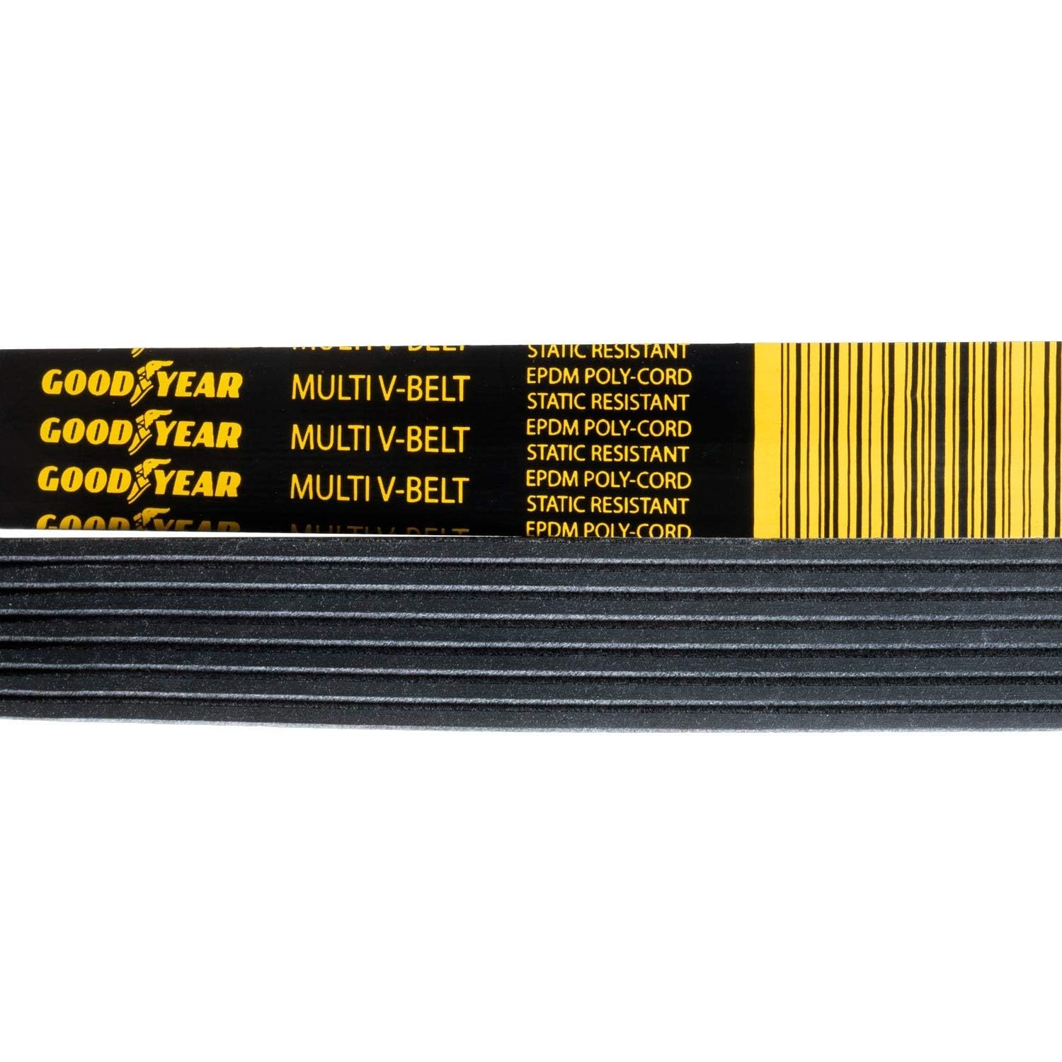 Goodyear belt label showing part number and fitment for easy identification.