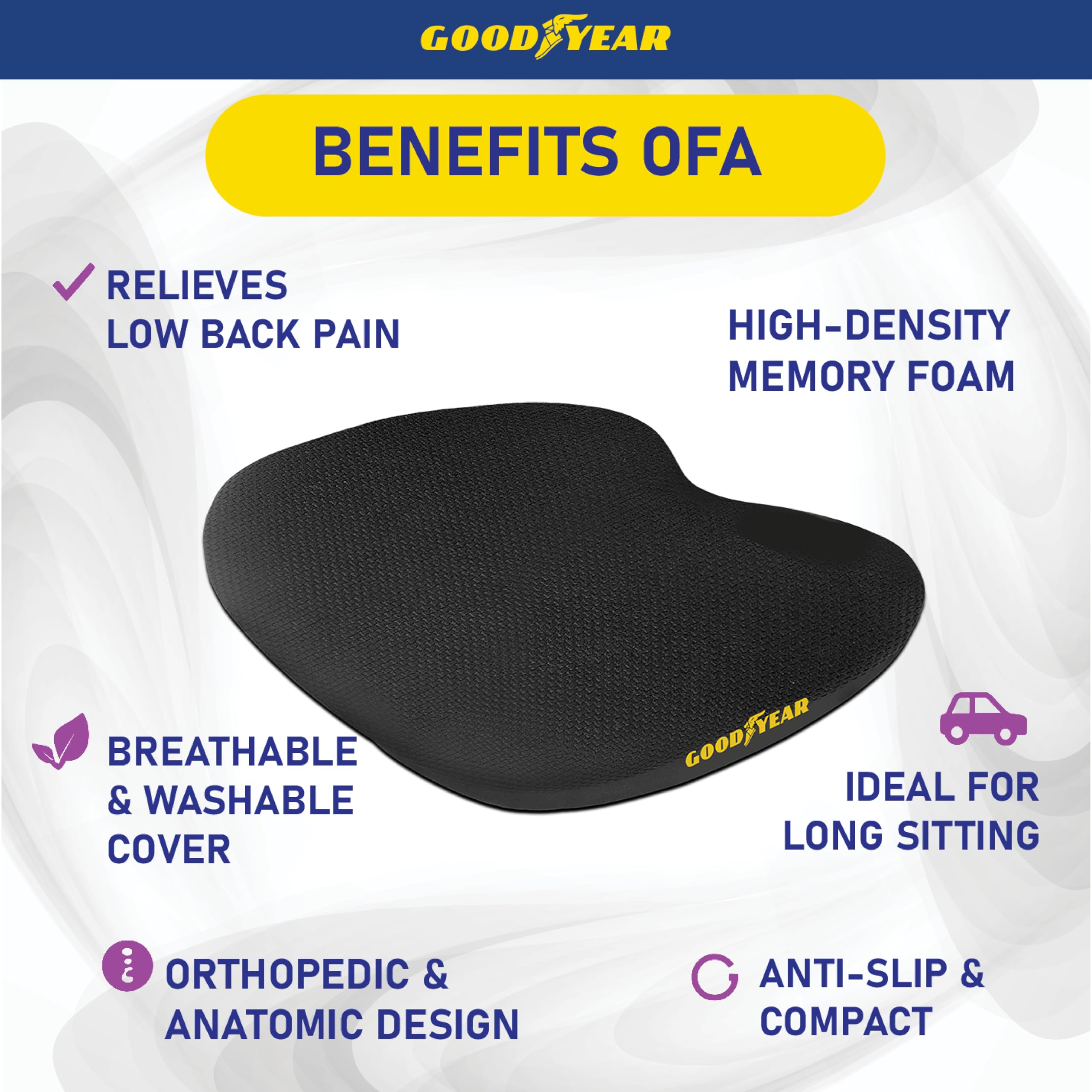 Goodyear breathable cover seat cushion promotes airflow for cooler sitting