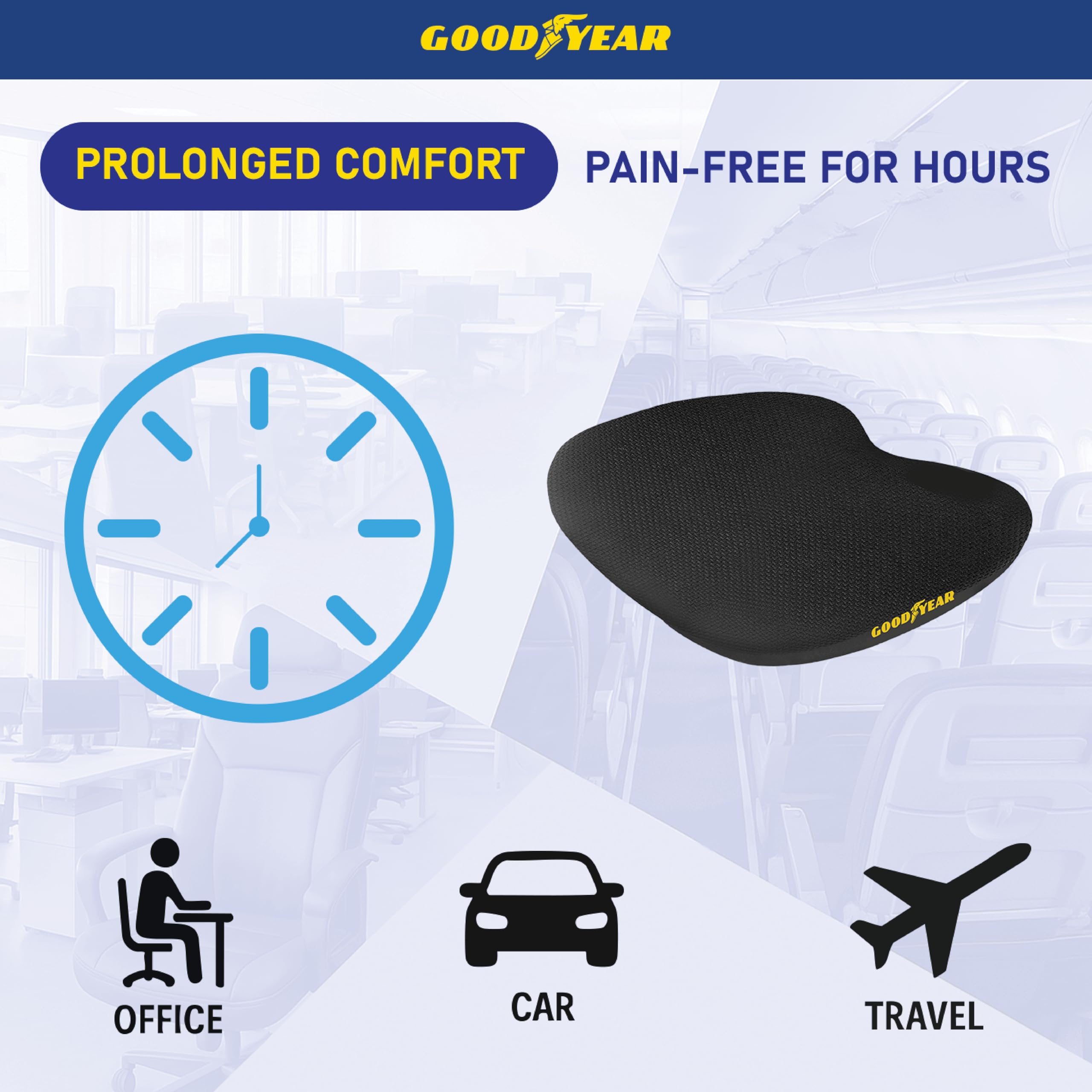 Goodyear built-in handle seat cushion is easy to grab for travel or commuting