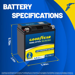 Goodyear GYTX14-12V battery rear view suitable for tight spaces