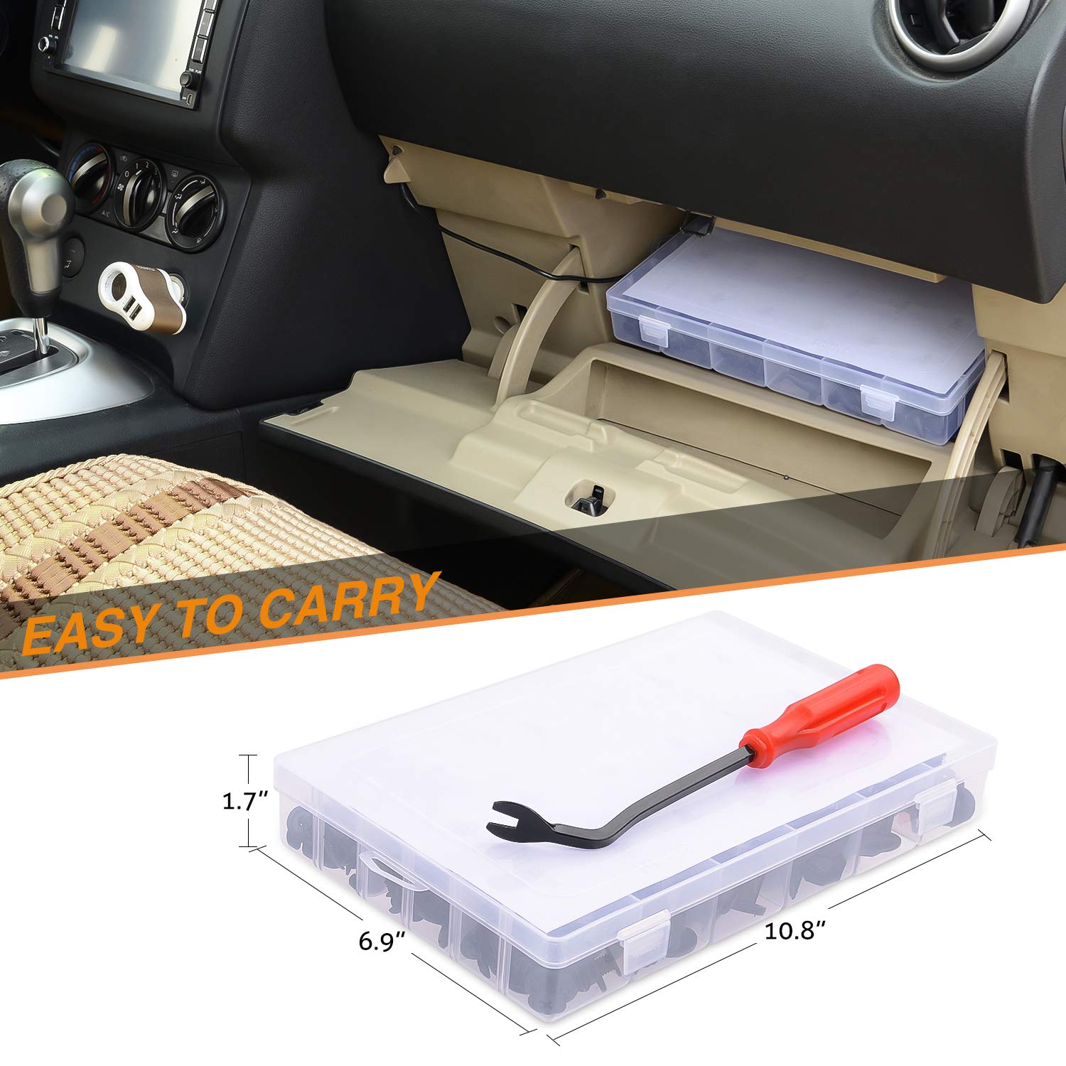 GOOACC organized storage compartments for easy fastener access.