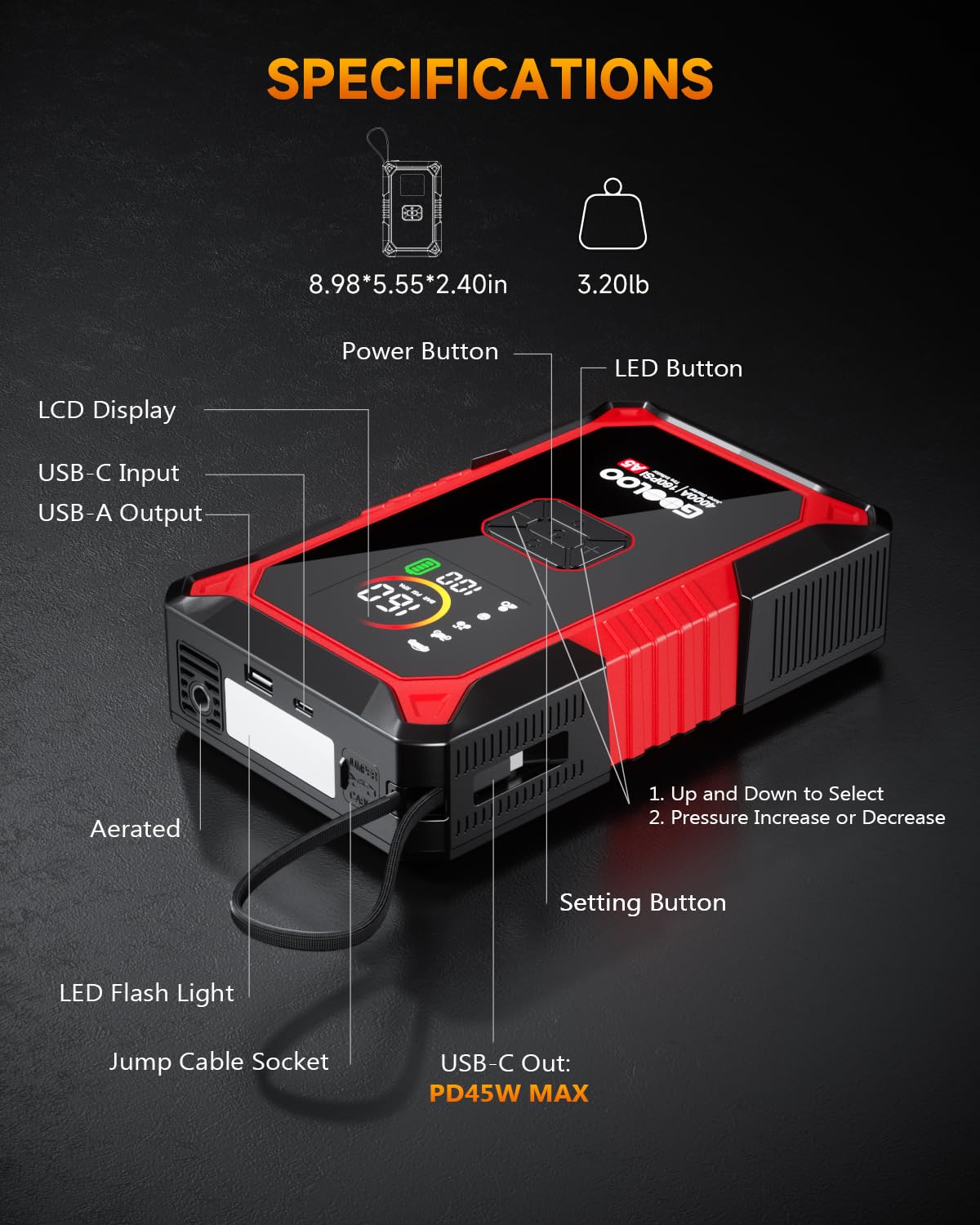 GOOLOO A5 boost mode helps start a dead battery