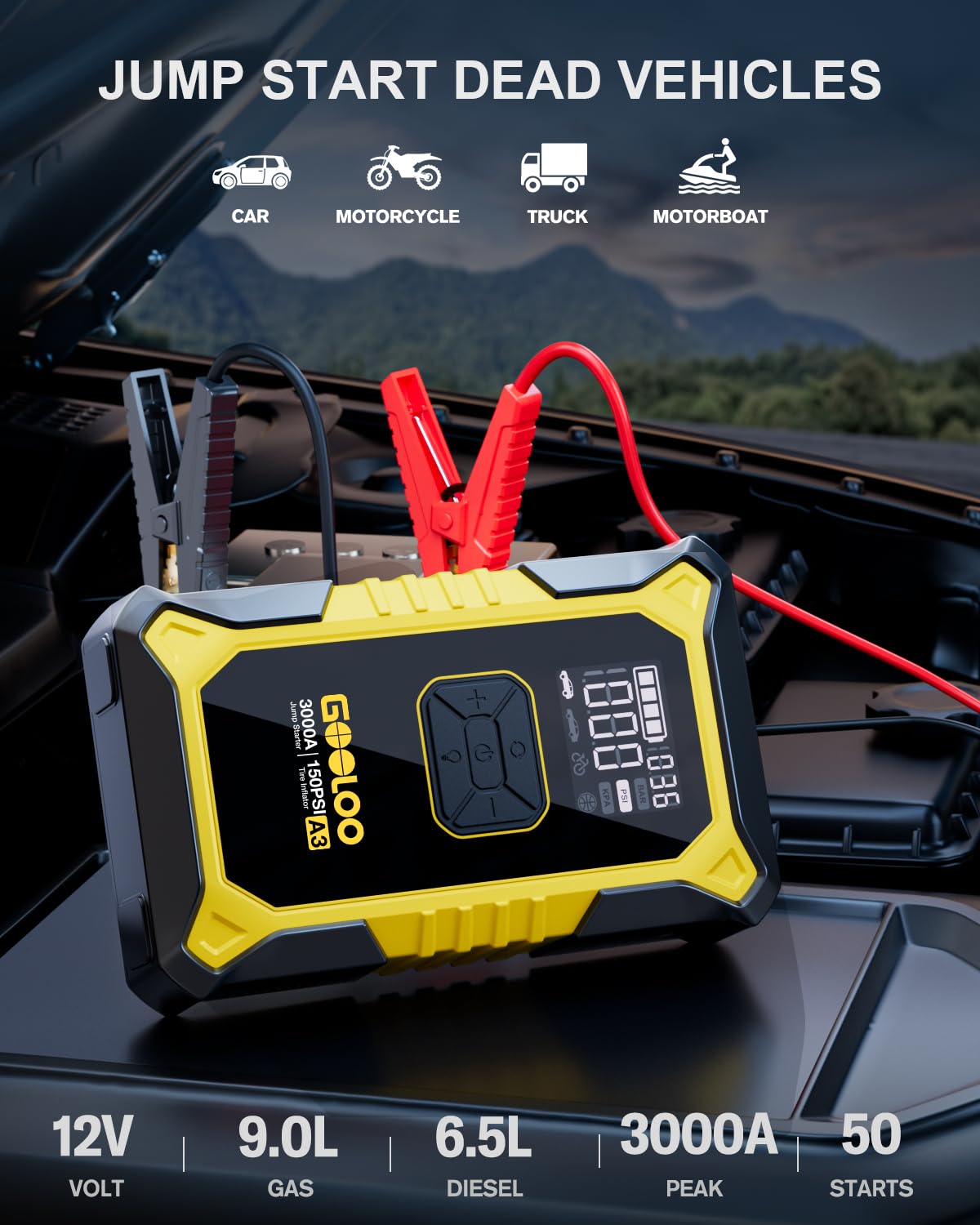 GOOLOO A3 air compressor inflates tires up to 150 PSI with precision