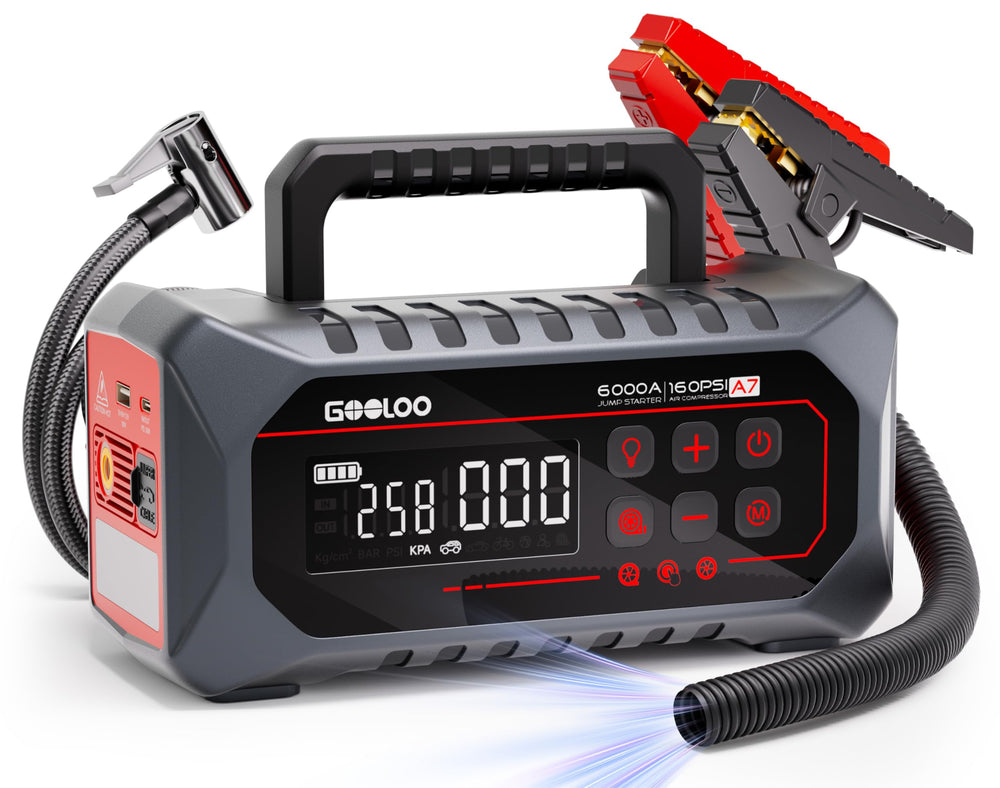 GOOLOO A7 jump starter front view for quick emergency access and on-demand power.