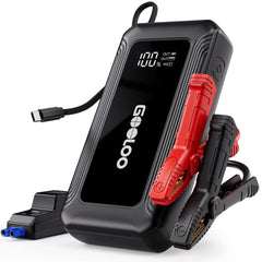 GOOLOO G7 jump starter with built-in cable for on-the-go charging.