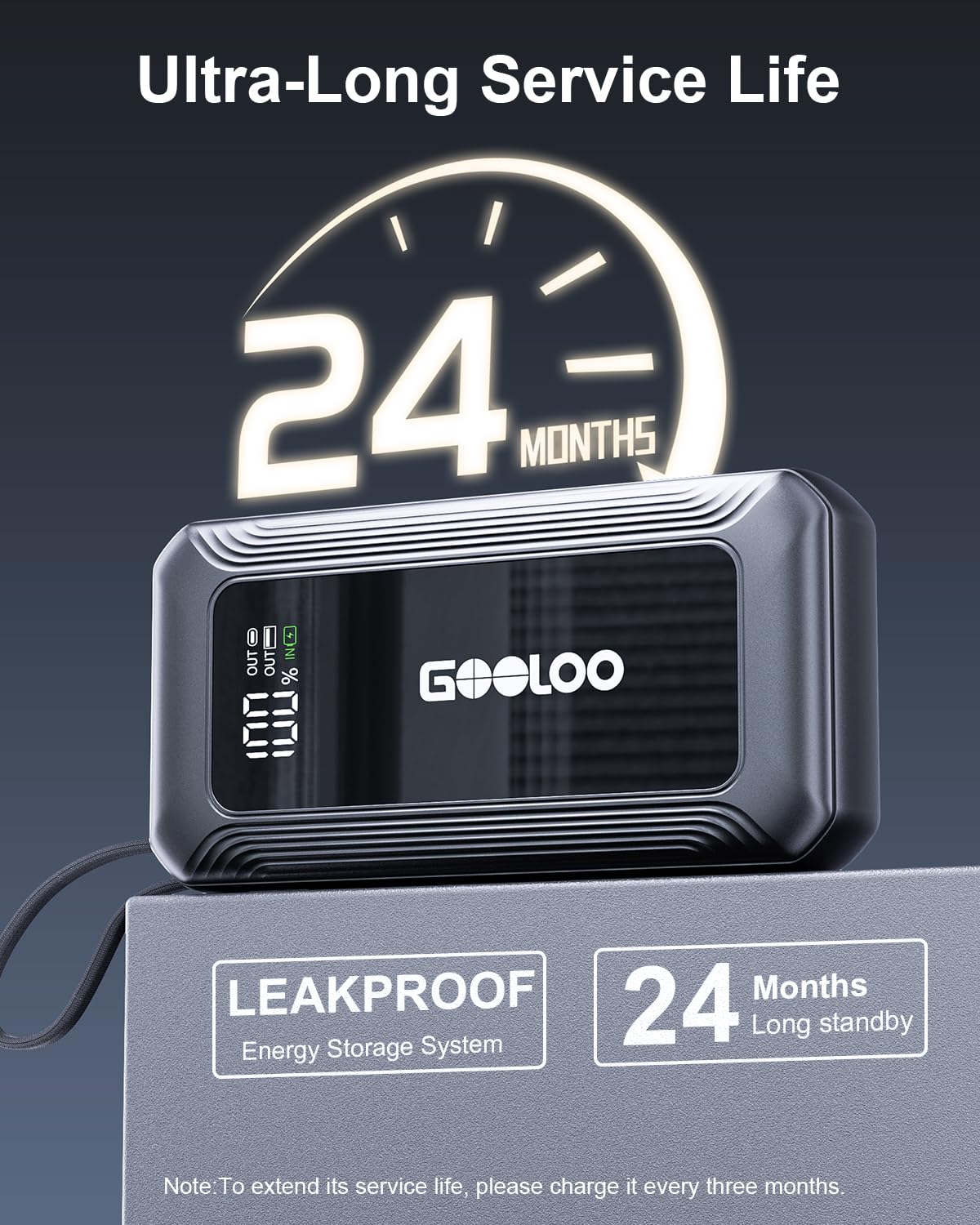 GOOLOO G7 includes jump starter, cables, USB-C cable, bag, manual.