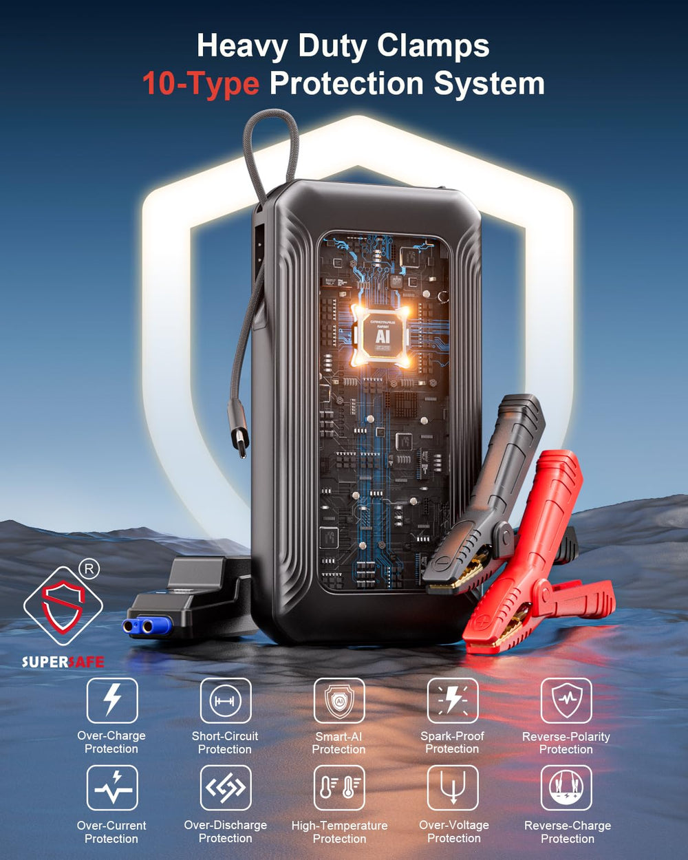 GOOLOO G7 3-in-1 emergency system includes light and charging.