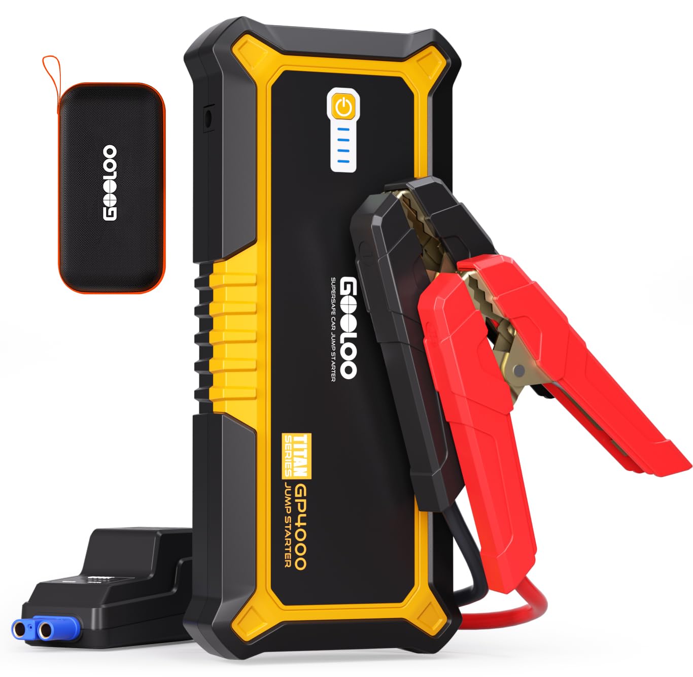 GOOLOO GP4000 front view highlights rugged housing for reliable car jumps