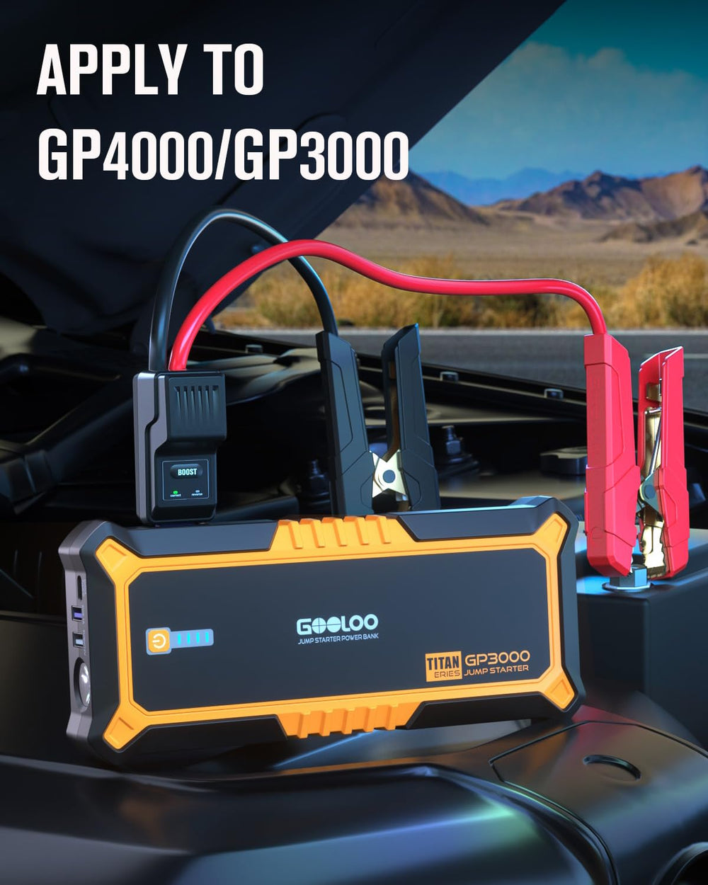GOOLOO jump starter cable showing durable insulation for tough environments.