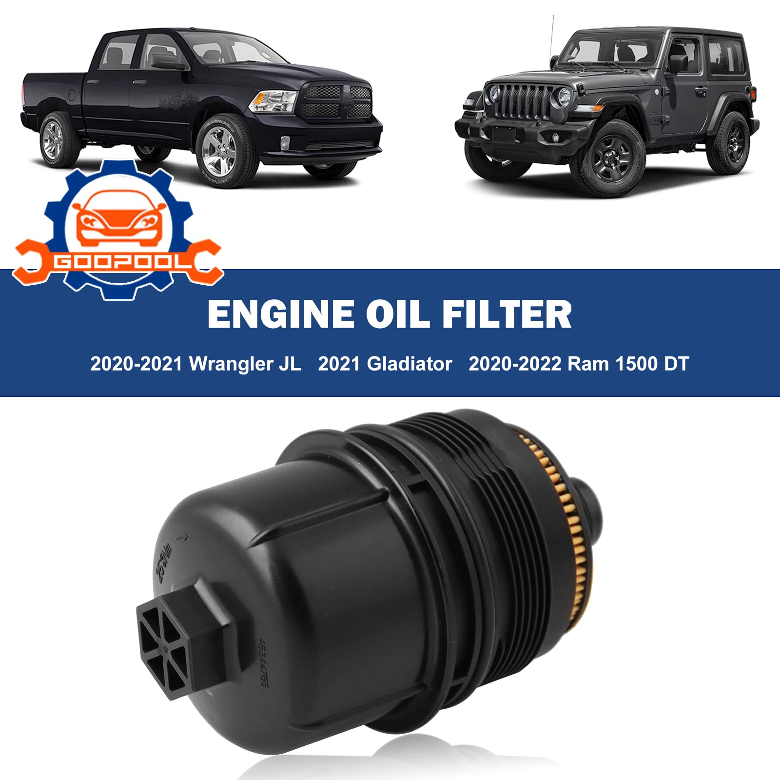 Goopool Ecodiesel filter 68507598AA, side view, OEM-style fit for Jeep EcoDiesel engines.