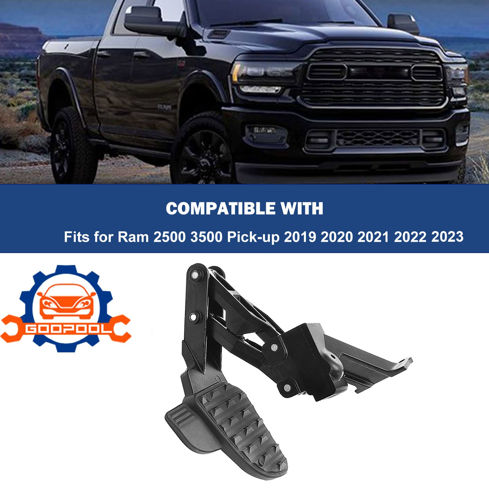 Goopool rear bed step with telescoping action, simplifies tailgate entry.