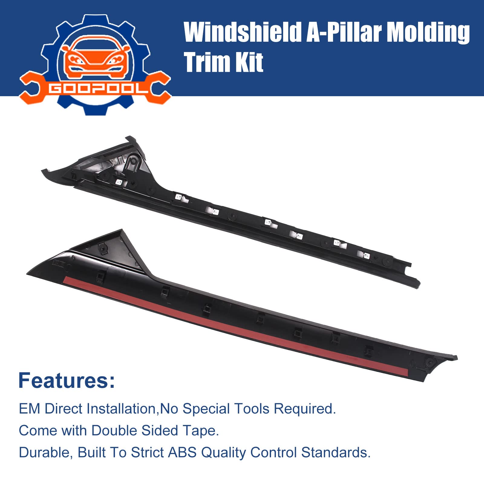Installation step image for Goopool windshield trim showing direct-fit alignment.