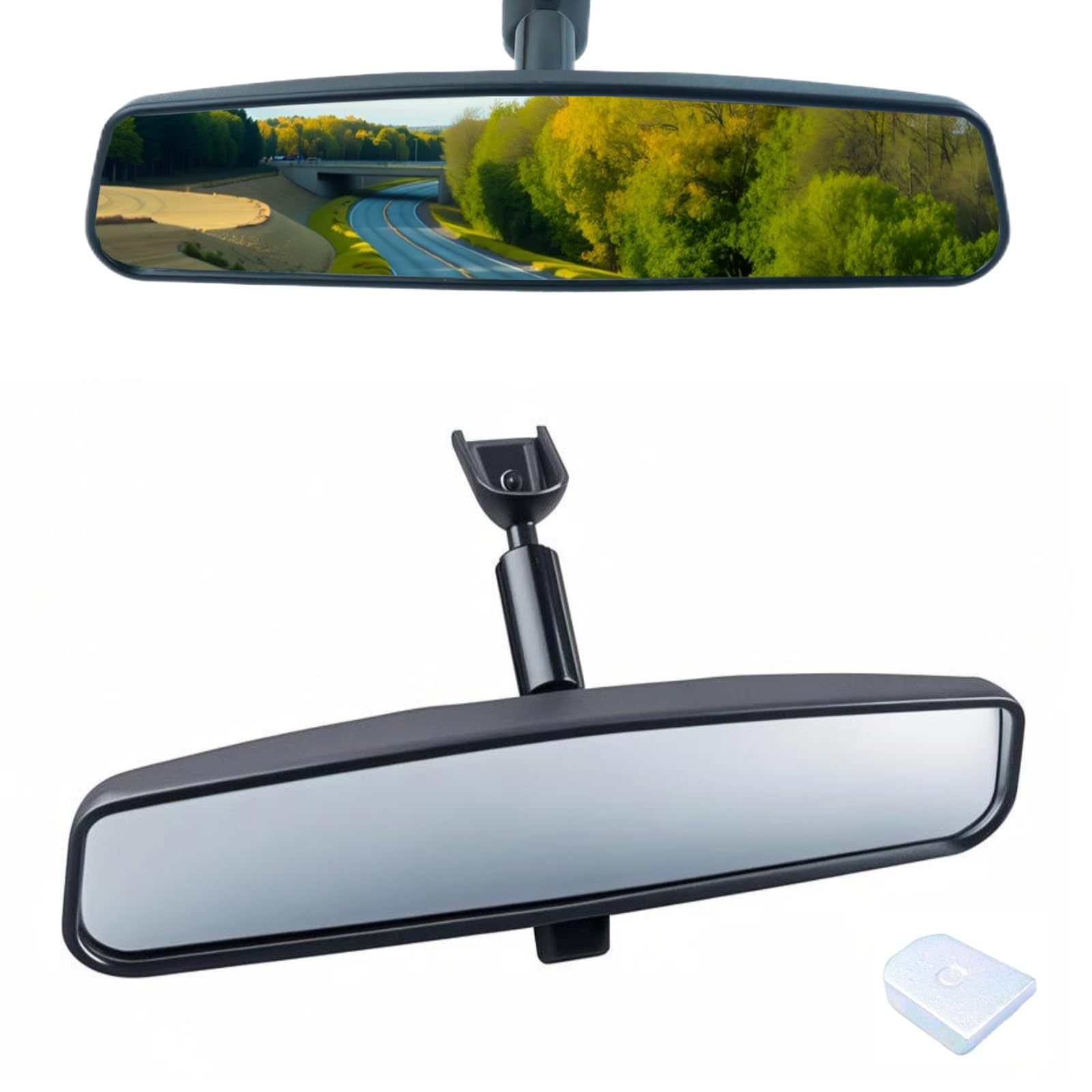 Gopupu ten-point-five-inch interior rear view mirror close-up, stable mount for reliable visibility.
