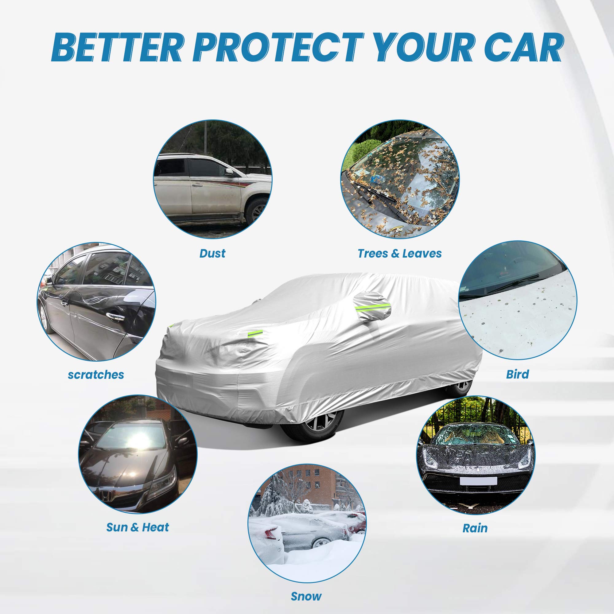 GORDITA car cover shields SUV from snow, rain, and wind.