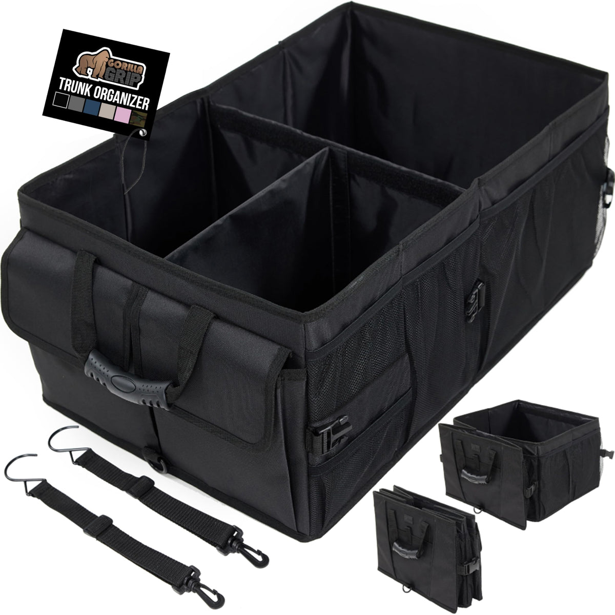 GORILLA GRIP trunk organizer with a large compartment keeps groceries tidy
