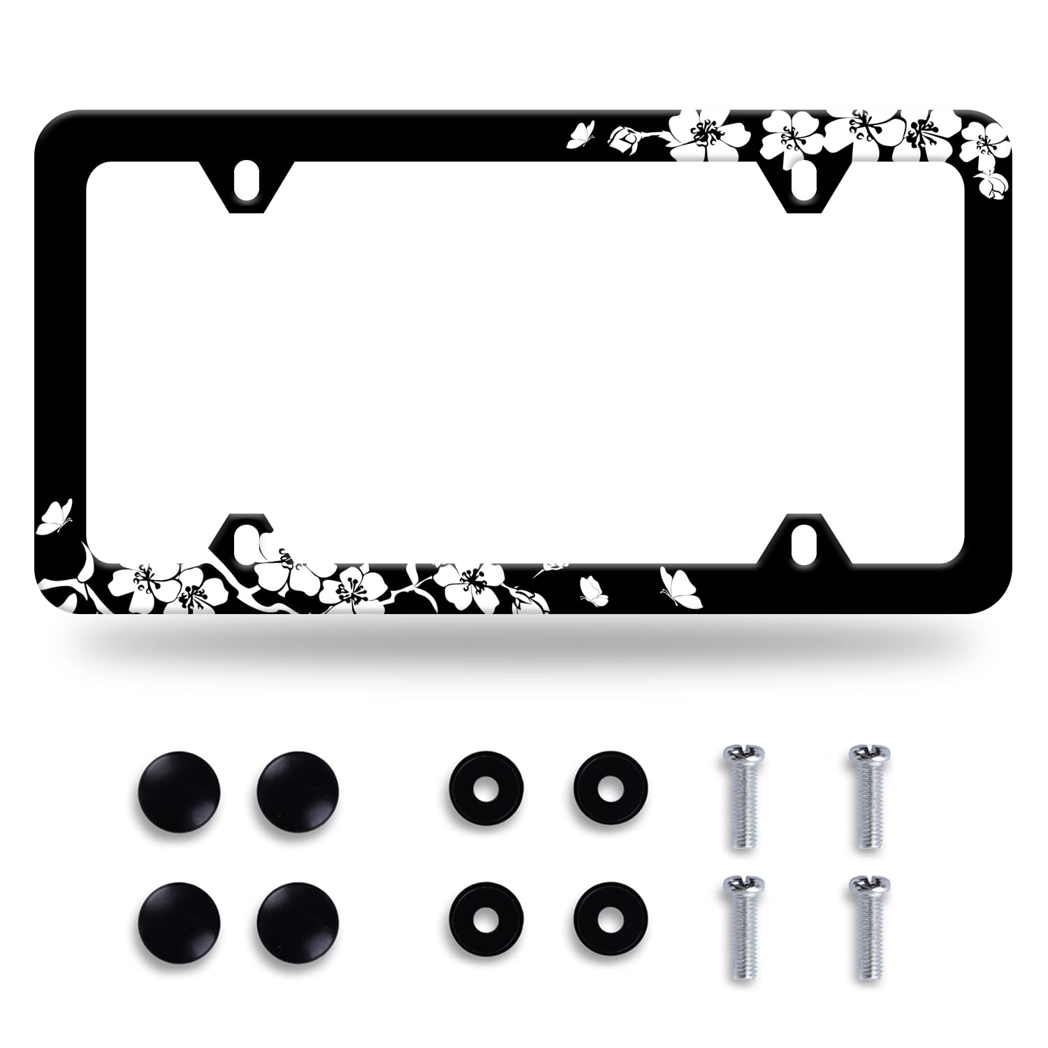GORSNKYE cherry blossoms license frame front view enhances curb appeal