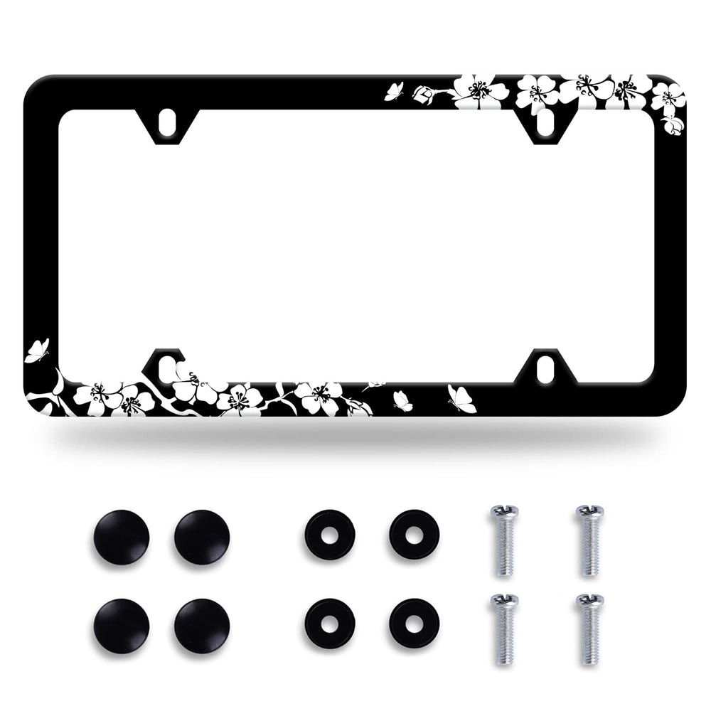 GORSNKYE cherry blossoms license frame front view enhances curb appeal