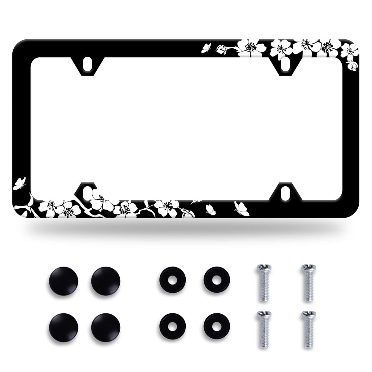 GORSNKYE cherry blossoms license frame front view enhances curb appeal