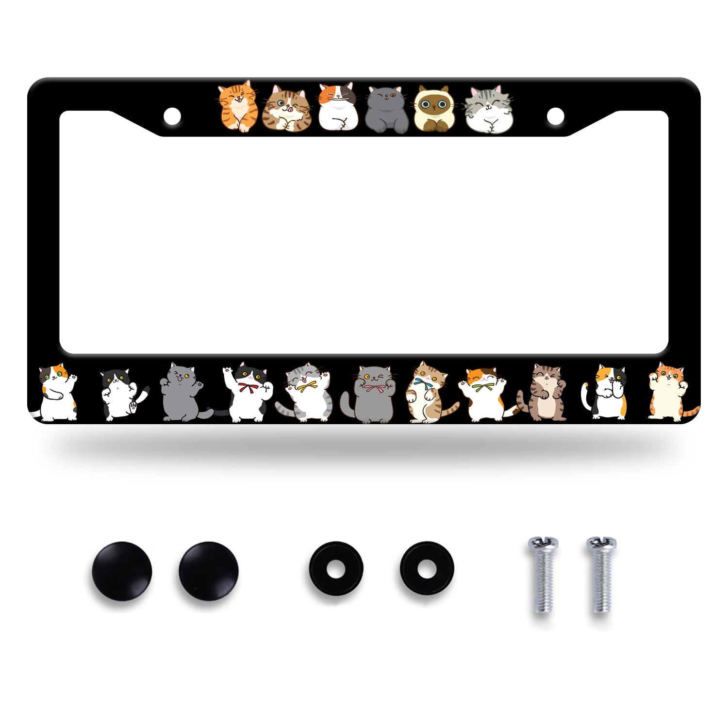 GORSNKYE Cute Cats license frame front view adds stylish flair without blocking labels.