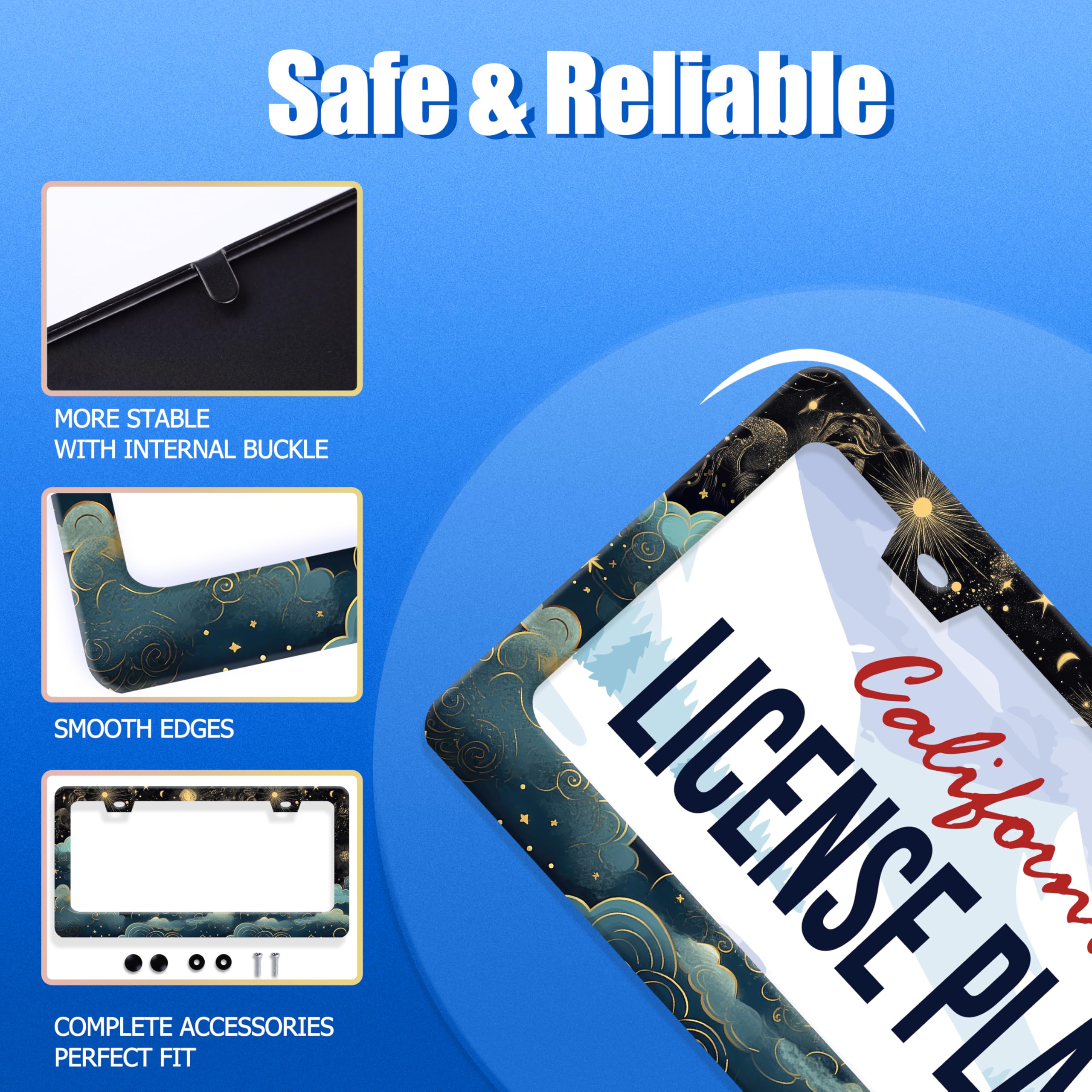 GORSNKYE Stainless steel frame keeps license labels visible and protected