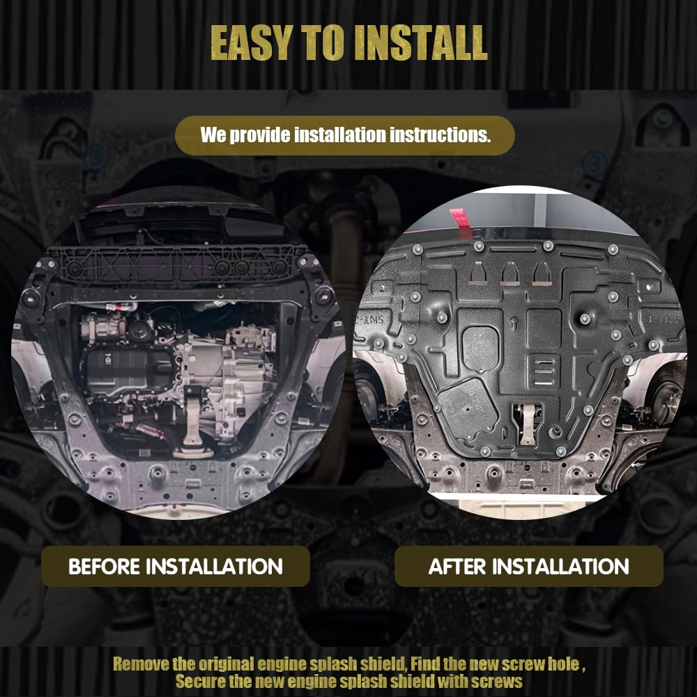 Gorzizen engine splash shield close-up shows triple-thick design for added durability.