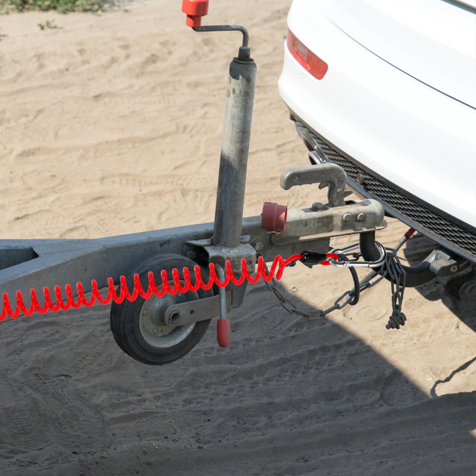 Gosknor cable with carabiner enables quick, secure connection for trailer towing.