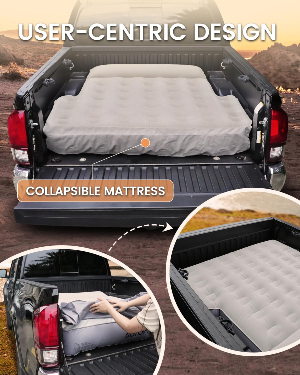 GOTIDY tailgate inflatable section doubles as an indoor backrest.