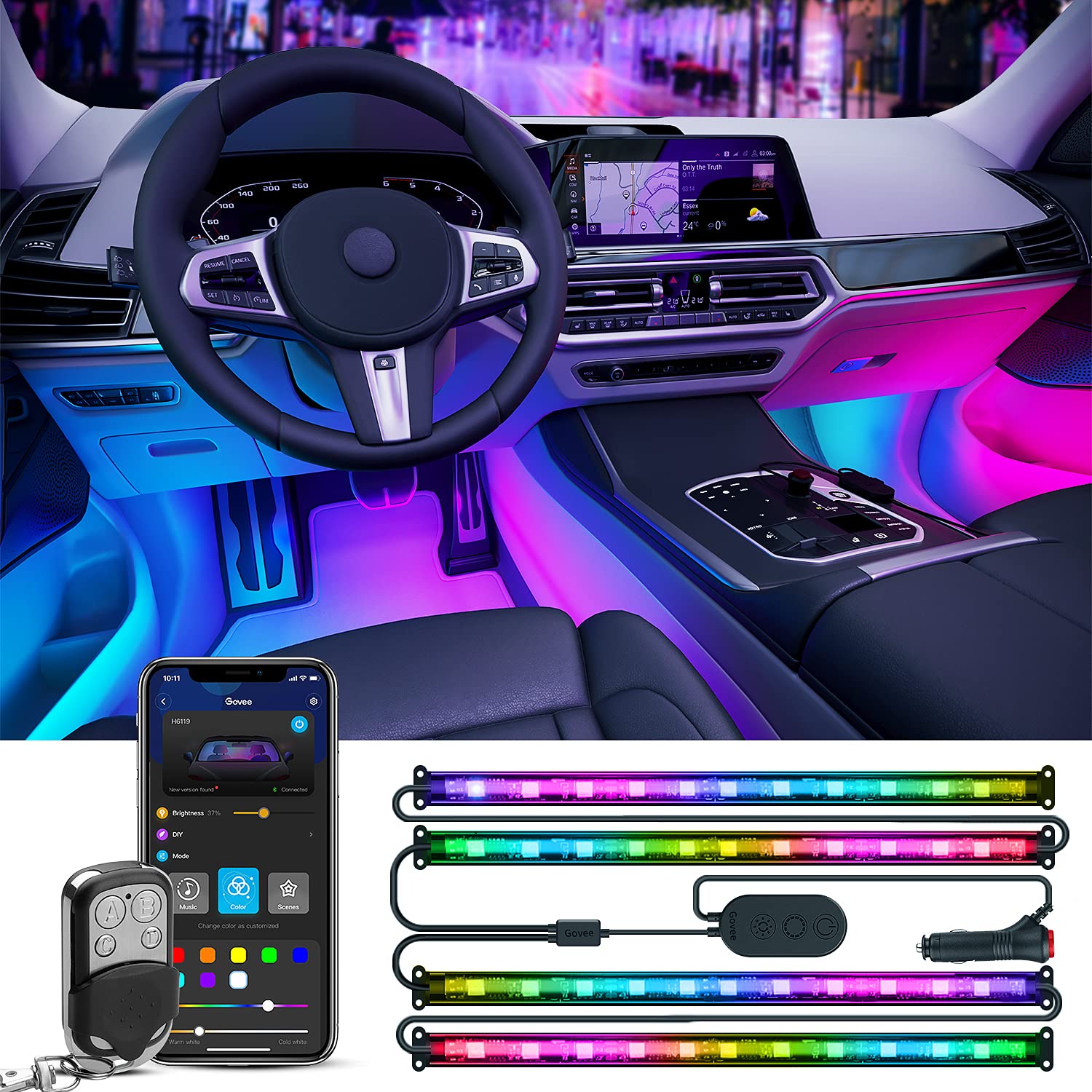 Govee Car Lights RGBIC full-panel interior lighting with rainbow colors