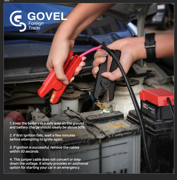 Govel 2ft jumper cable minimizes voltage drop in tight engine bays.
